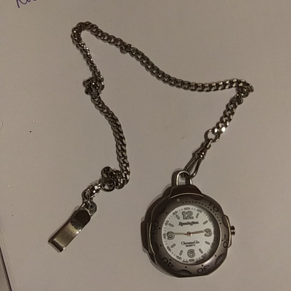 Remington Chroma Glo Pocket Watch With Chain Silver T… Gem